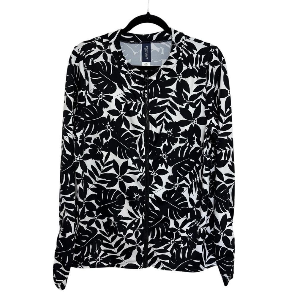 Swimsuits For All Women’s Full Zip Rash Guard in Tropical Leaf Print - Size 16